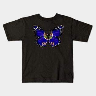 Kansas Flag Butterfly - Gift for Kansan From Kansas KS Kids T-Shirt